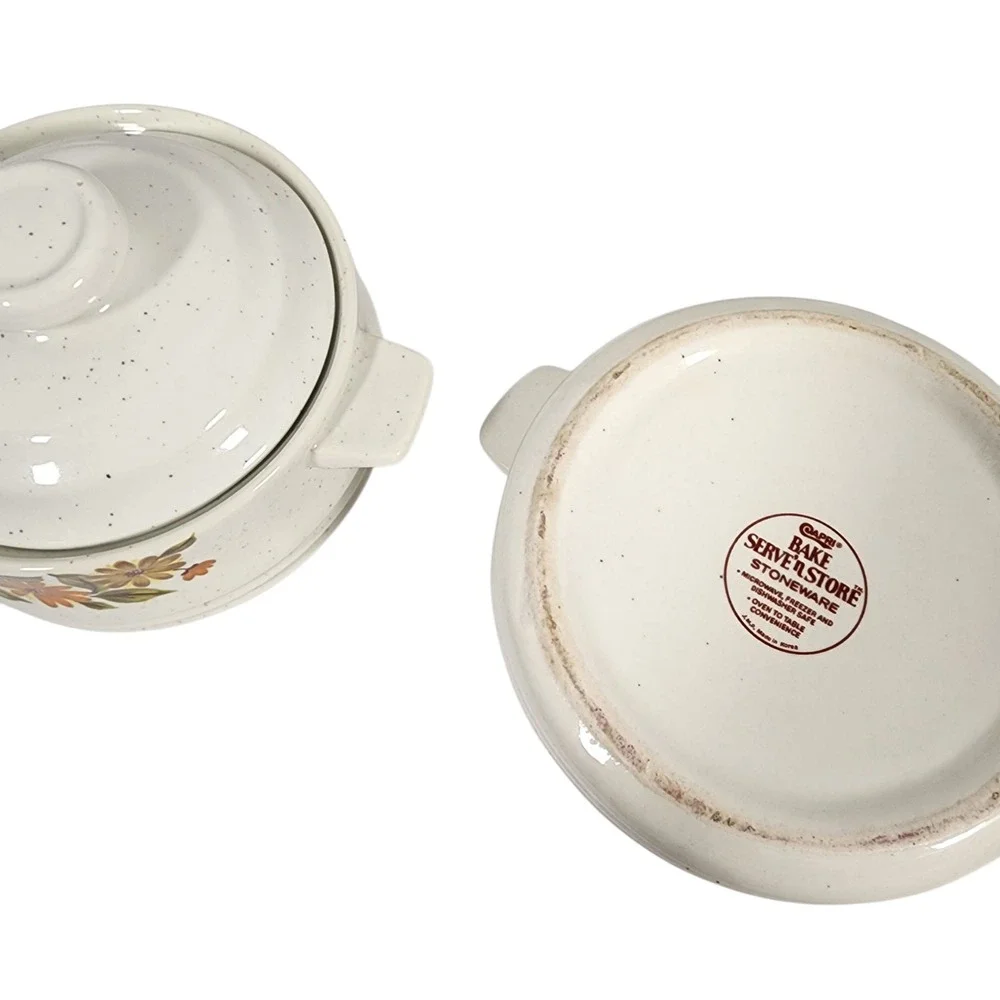 Vintage Bake Serve Store Stoneware Casserole‎ Dish Lid Floral Yellow Flower